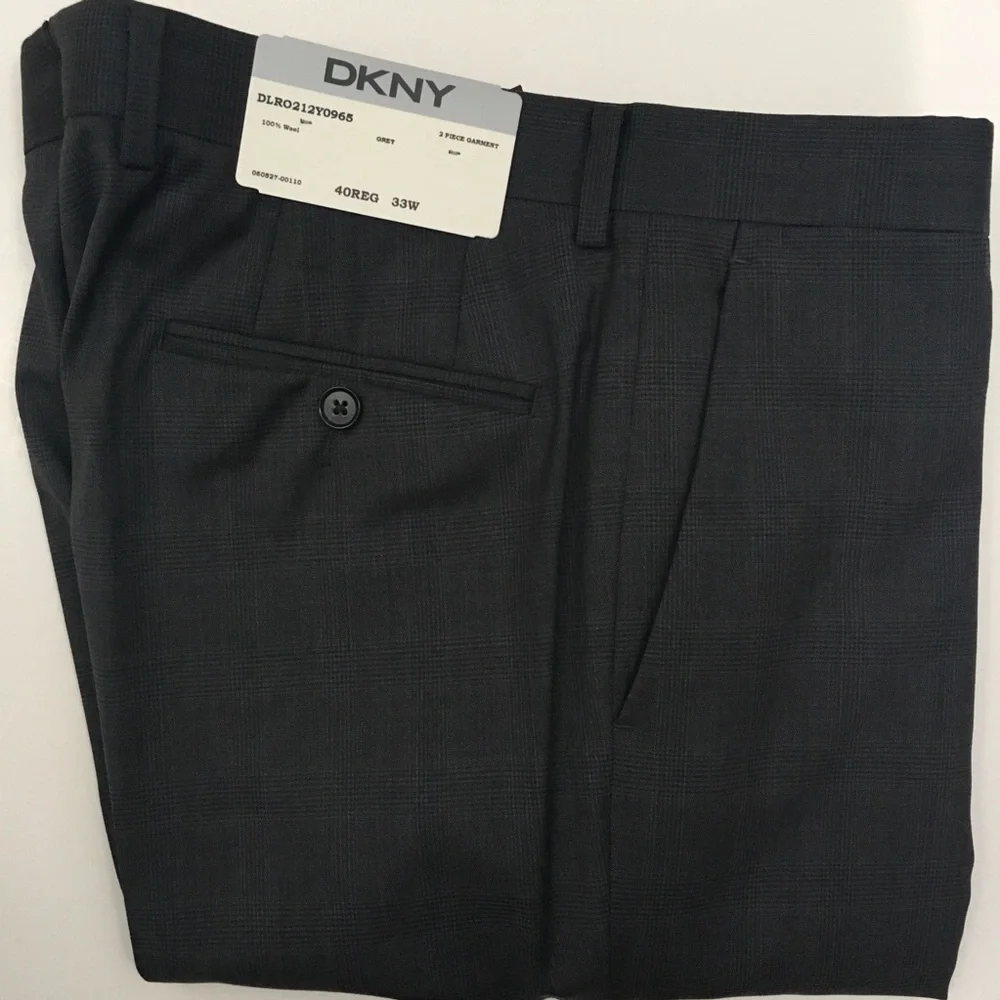 Dkny 40r mens suit gray plaid checks skinny fit 100% wool 2 piece new nwt ea0028